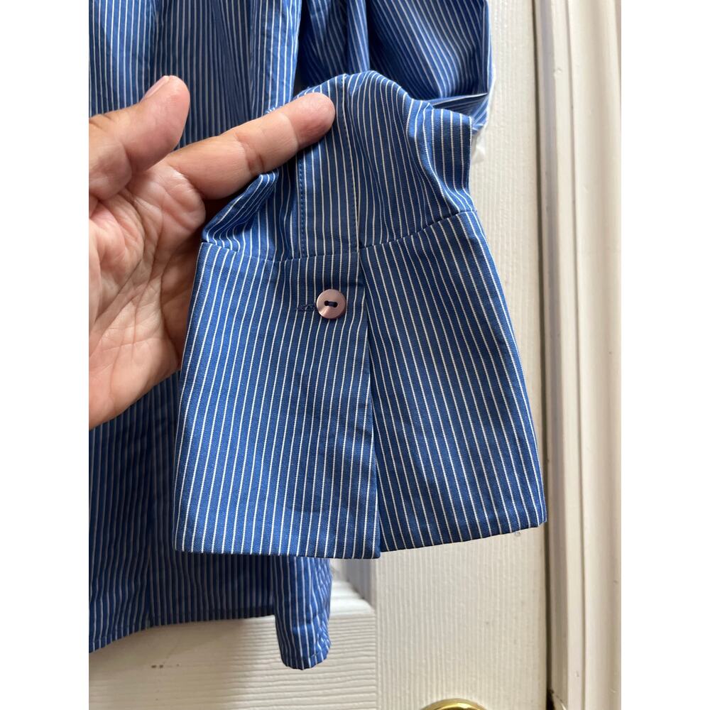 Lafayette 148 Blue White Striped Cotton Button Closure Shirt Size 14 Officewear - Picture 5 of 11
